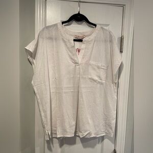 NWT Coastal Comfort Size XXL White Linen Blend Split Neck Short Sleeve Top